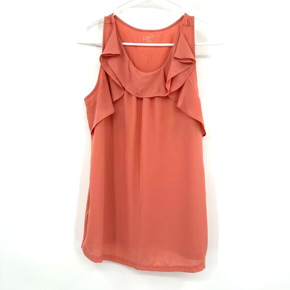 Loft Outlet Size Small Tank Coral Pink Ruffled Sleeveless Blouse Workwear Casual - Picture 1 of 4